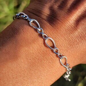 Vintage 925 sterling silver twisted figaro textured infinity link bracelet with